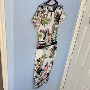 Gabby Skye White Floral Multicolor Midi Dress Size 4